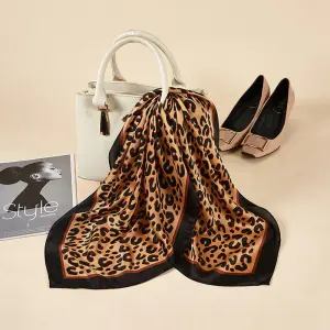 70*70cm Retro Autumn Leopard Pattern Women Silk Square Scarf
