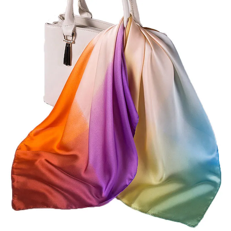 70*70cm Women Silk Fashion Gradient Color Square Scarf