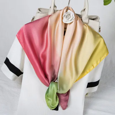 70*70cm Women Silk Fashion Gradient Color Square Scarf