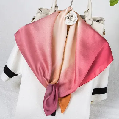 70*70cm Women Silk Fashion Gradient Color Square Scarf