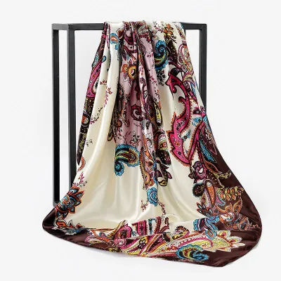 Women Autumn Classic Printed Satin Square Scarf