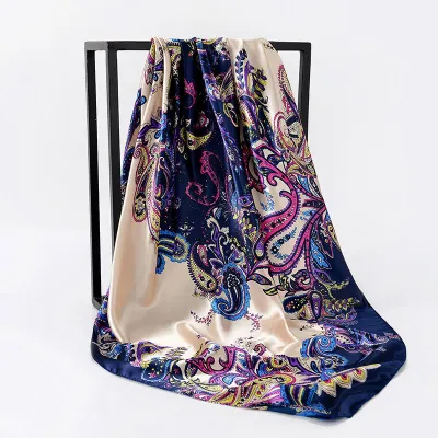 Women Autumn Classic Printed Satin Square Scarf