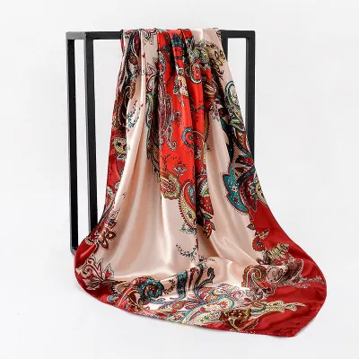 Women Autumn Classic Printed Satin Square Scarf