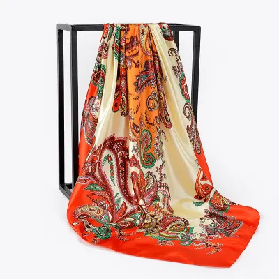 Women Autumn Classic Printed Satin Square Scarf