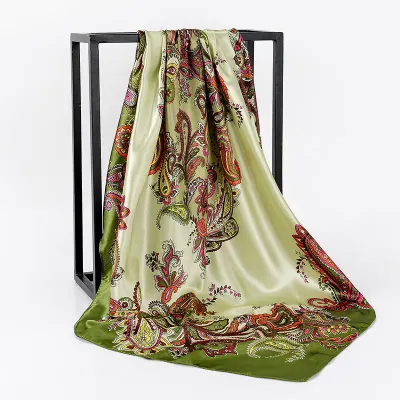 Women Autumn Classic Printed Satin Square Scarf