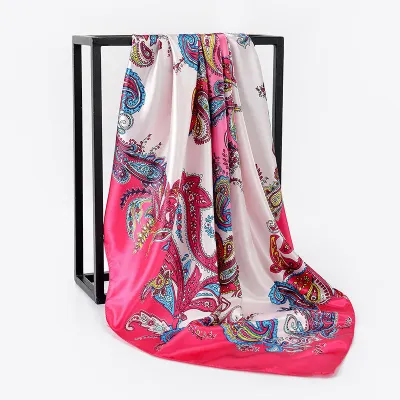 Women Autumn Classic Printed Satin Square Scarf