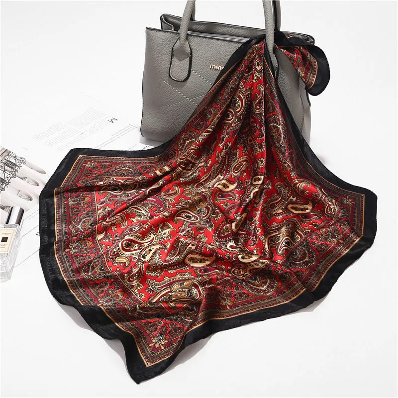 Women Bohemian Style Small Square Satin Scarf