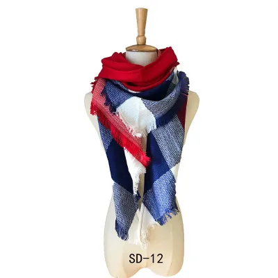 Women Winter Simple Plaid Triangle Shawl Scarf Imitation Cashmere 135-175cm