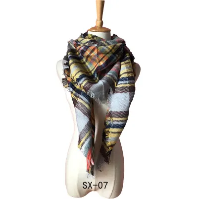 Women Winter Simple Plaid Triangle Shawl Scarf Imitation Cashmere 135-175cm
