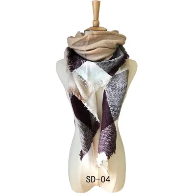 Women Winter Simple Plaid Triangle Shawl Scarf Imitation Cashmere 135-175cm