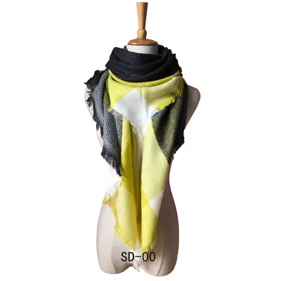 Women Winter Simple Plaid Triangle Shawl Scarf Imitation Cashmere 135-175cm