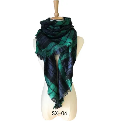 Women Winter Simple Plaid Triangle Shawl Scarf Imitation Cashmere 135-175cm