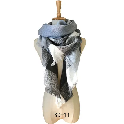 Women Winter Simple Plaid Triangle Shawl Scarf Imitation Cashmere 135-175cm