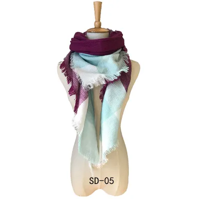 Women Winter Simple Plaid Triangle Shawl Scarf Imitation Cashmere 135-175cm