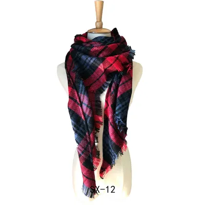 Women Winter Simple Plaid Triangle Shawl Scarf Imitation Cashmere 135-175cm