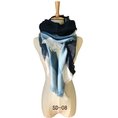 Women Winter Simple Plaid Triangle Shawl Scarf Imitation Cashmere 135-175cm