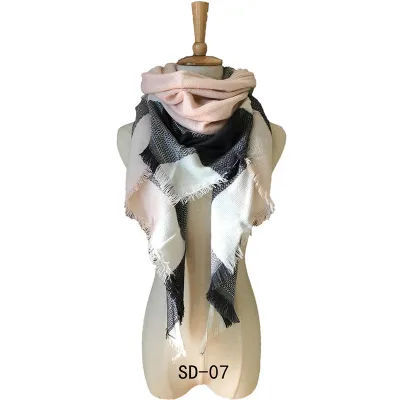 Women Winter Simple Plaid Triangle Shawl Scarf Imitation Cashmere 135-175cm