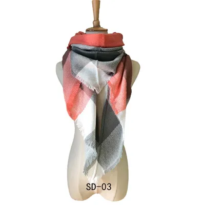 Women Winter Simple Plaid Triangle Shawl Scarf Imitation Cashmere 135-175cm