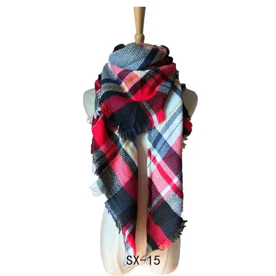 Women Winter Simple Plaid Triangle Shawl Scarf Imitation Cashmere 135-175cm