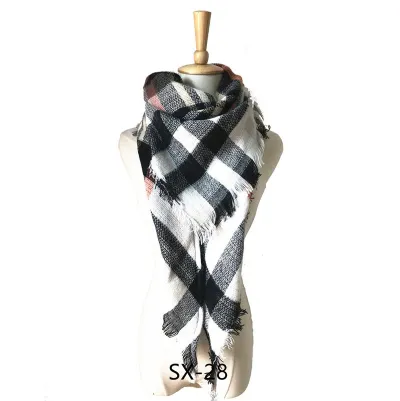 Women Winter Simple Plaid Triangle Shawl Scarf Imitation Cashmere 135-175cm