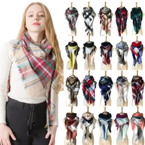 Women Winter Simple Plaid Triangle Shawl Scarf Imitation Cashmere 135-175cm