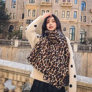 Fashion Leopard Print Thickened Imitation Cashmere Shawl Elegant Lady Style