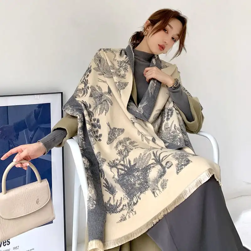 Women's Fashion Floral Pattern Imitation Cashmere Scarf 60 x 190 cm