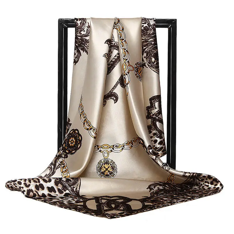 Fashion Chain And Leopard Pattern Square Silk Scarf