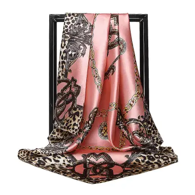 Fashion Chain And Leopard Pattern Square Silk Scarf