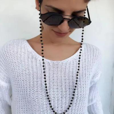 Handmade Black Beaded Crystal Eyewear Chain