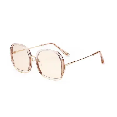 Women Semi-rimless Square Vintage Sunglasses Plastic Metal AC Lens