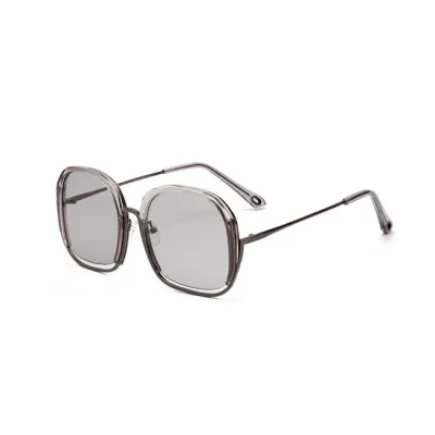 Women Semi-rimless Square Vintage Sunglasses Plastic Metal AC Lens