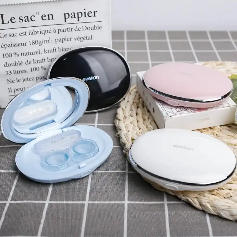 Creative Pressed Powder Shape Solid Color Contact Lens Partner Aedas Glasses Case