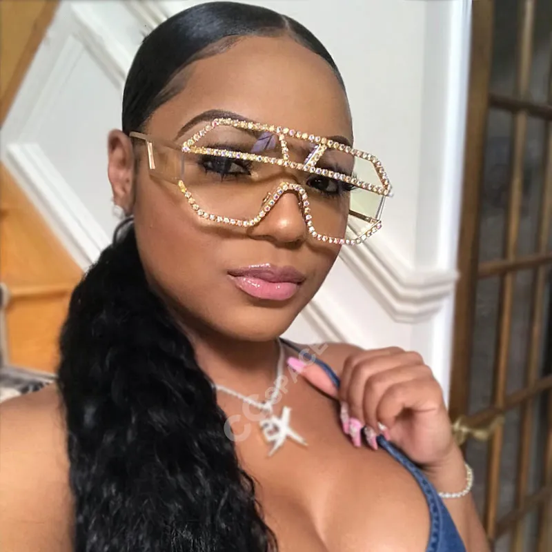 Fashion Oversized Rhinestone Sunglasses Elegant Metal