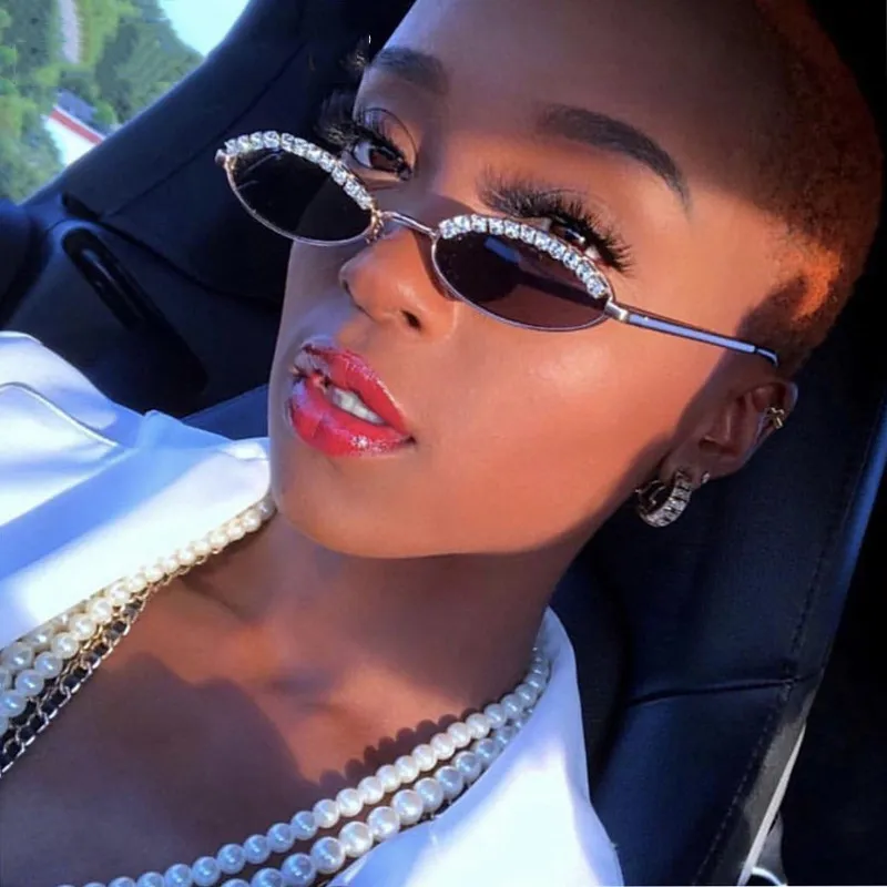 Retro Crystal Cat Eye Sunglasses Vintage Metal Frame UV Protection