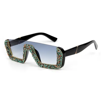 Retro Rhinestone Decor Square Frame Sunglasses