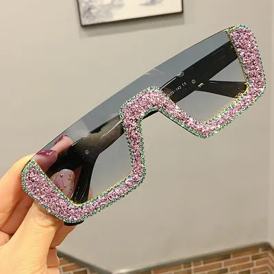 Retro Rhinestone Decor Square Frame Sunglasses