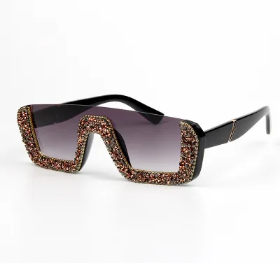 Retro Rhinestone Decor Square Frame Sunglasses