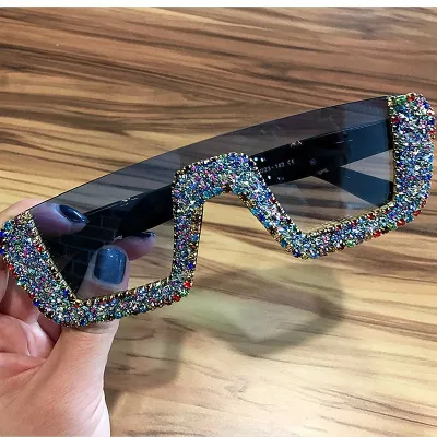 Retro Rhinestone Decor Square Frame Sunglasses