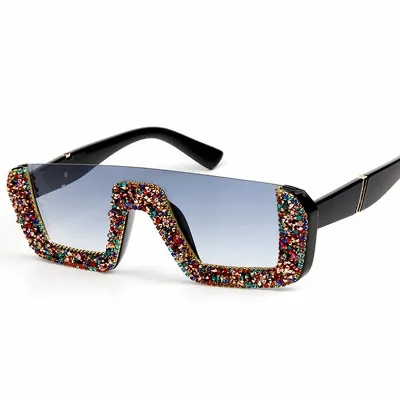 Retro Rhinestone Decor Square Frame Sunglasses