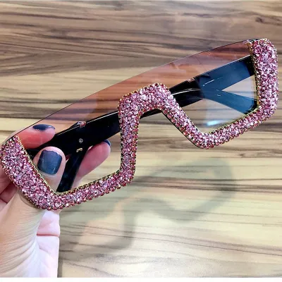 Retro Rhinestone Decor Square Frame Sunglasses