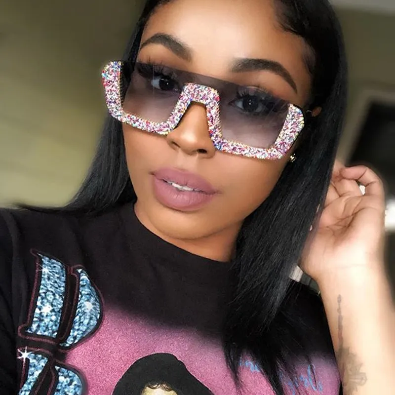Retro Rhinestone Decor Square Frame Sunglasses