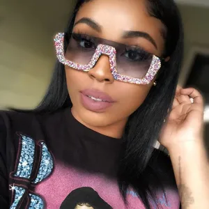 Retro Rhinestone Decor Square Frame Sunglasses