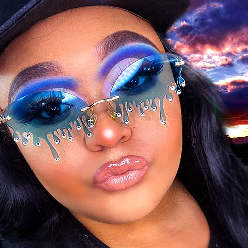 Women Tears Shape Rhinestone Decor Sunglasses UV400