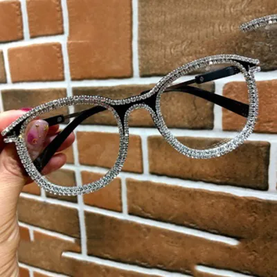 Fashion Rhinestone Decor Square Frame Vintage Sunglasses