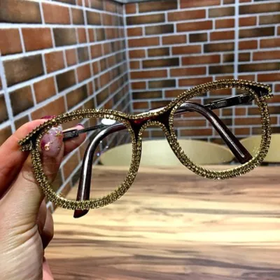 Fashion Rhinestone Decor Square Frame Vintage Sunglasses