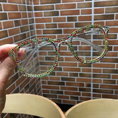 Fashion Rhinestone Decor Square Frame Vintage Sunglasses