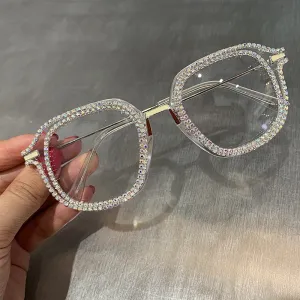Fashion Rhinestone Decor Square Frame Vintage Sunglasses