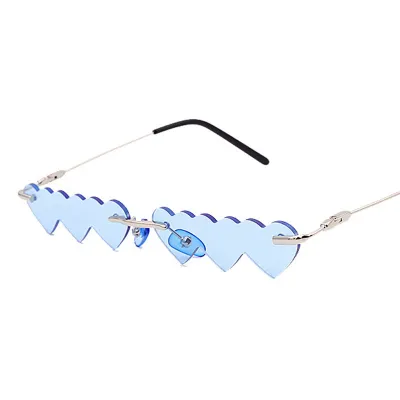 Fashion Siamese Heart-shape Frameless Sunglasses Avant-garde Metal Resin