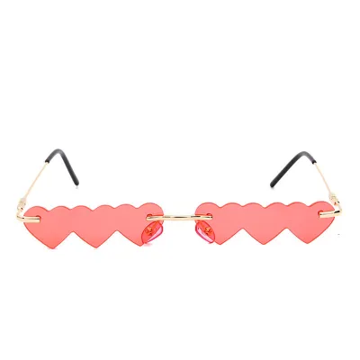 Fashion Siamese Heart-shape Frameless Sunglasses Avant-garde Metal Resin